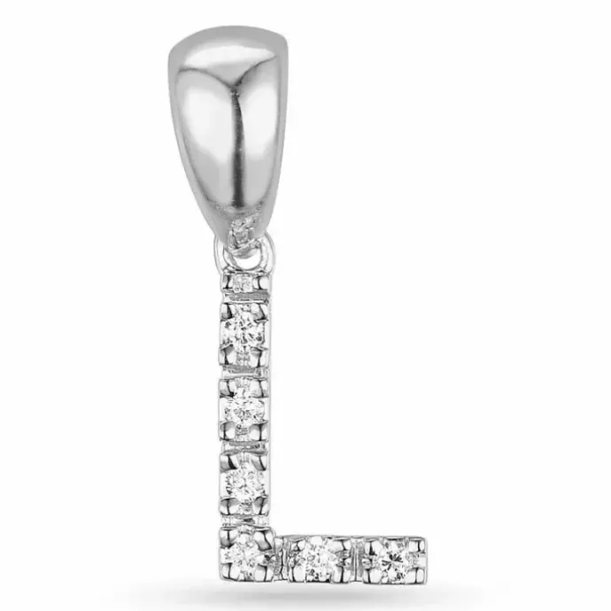 Bogstav l diamant vedhæng i 9 karat hvidguld 0,03 ct