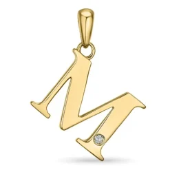 Bogstav M diamant vedhæng i 9 karat guld 0,01 ct