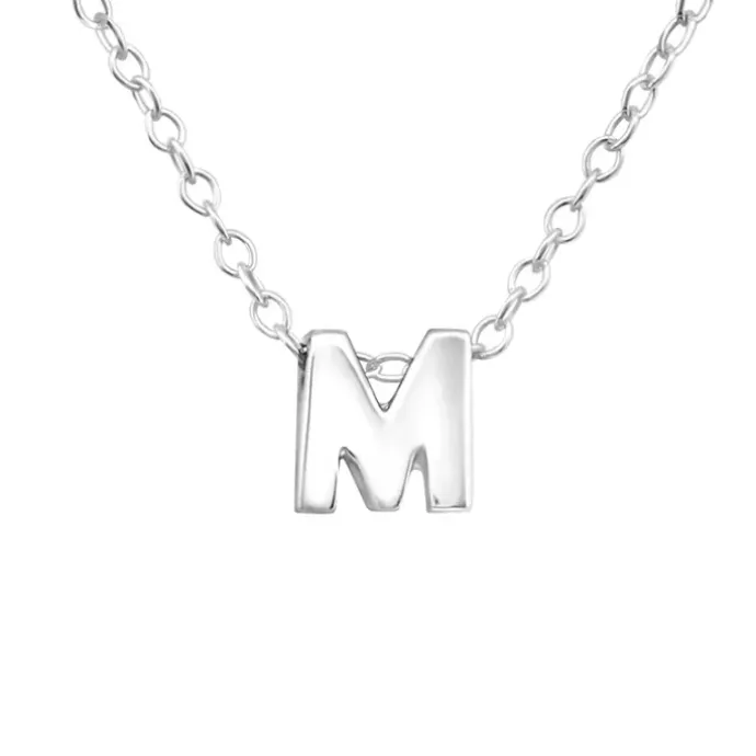 Bogstav M Halskæde med vedhæng i sølv med vedhæng i sølv