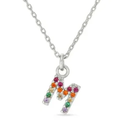 Bogstav M multifarvet zirkon halskæde i sølv