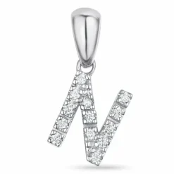 Bogstav N diamant vedhæng i 9 karat hvidguld 0,088 ct