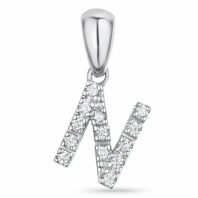 Bogstav N diamant vedhæng i 9 karat hvidguld 0,088 ct