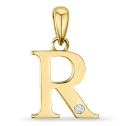 Bogstav R diamant vedhæng i 9 karat guld 0,01 ct