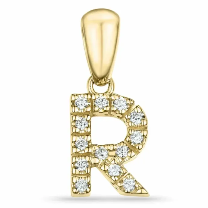 Bogstav R diamant vedhæng i 9 karat guld 0,085 ct