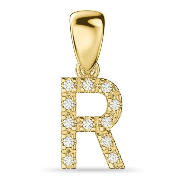 Bogstav R diamant vedhæng i 14 karat guld 0,08 ct