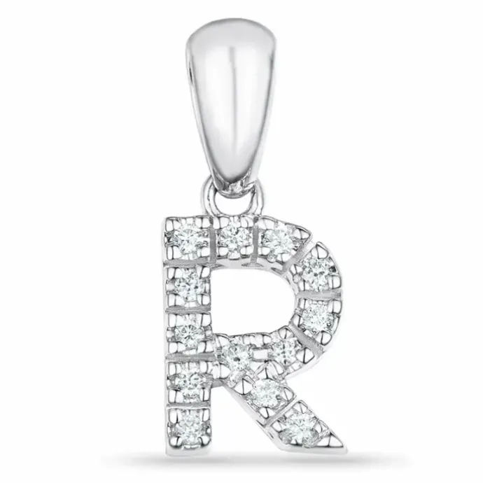Bogstav R diamant vedhæng i 9 karat hvidguld 0,085 ct