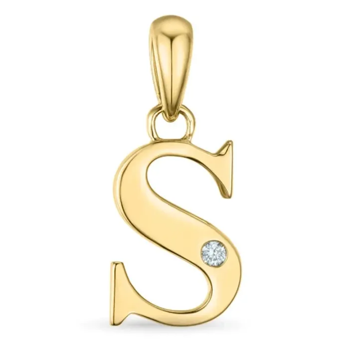 Bogstav S diamant vedhæng i 9 karat guld 0,01 ct
