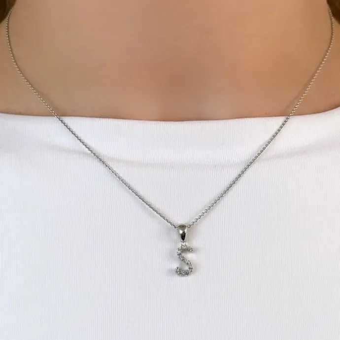 Bogstav s diamant vedhæng i 9 karat hvidguld 0,05 ct