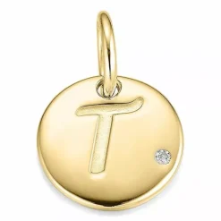 Bogstav t diamant vedhæng i 9 karat guld 0,01 ct