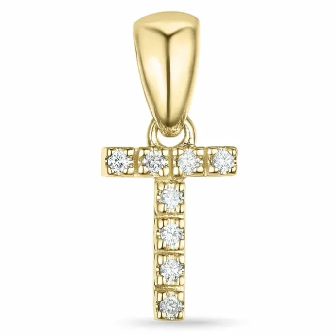 Bogstav T diamant vedhæng i 9 karat guld 0,051 ct