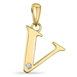Bogstav V diamant vedhæng i 9 karat guld 0,01 ct