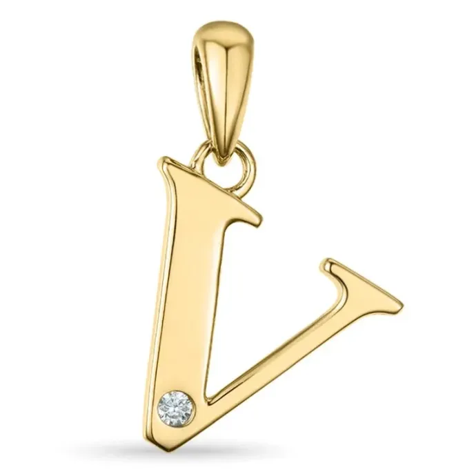 Bogstav V diamant vedhæng i 9 karat guld 0,01 ct