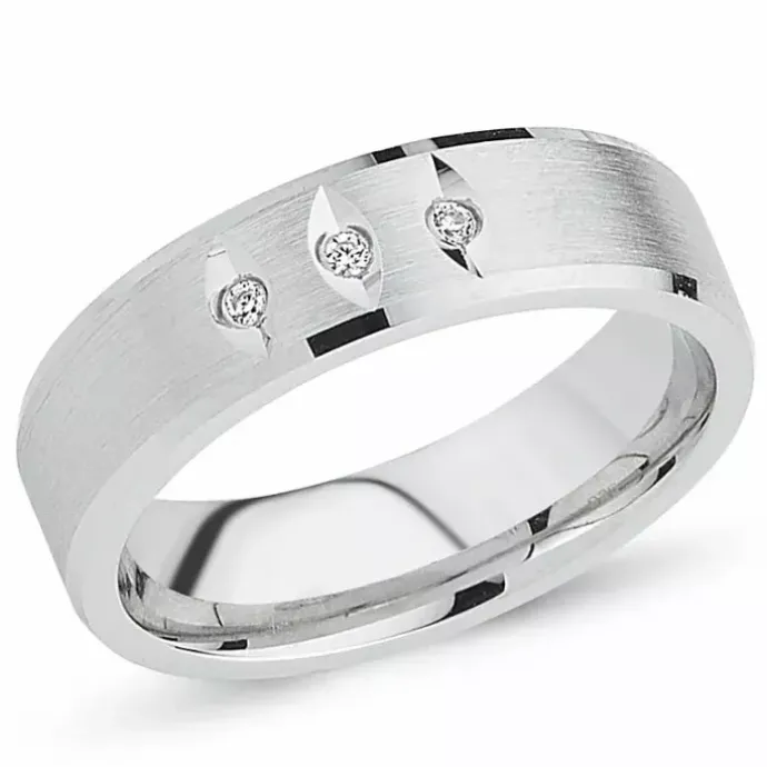 Bred zirkon ring i rhodineret sølv