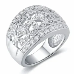 Bred zirkon sølv ring i sølv