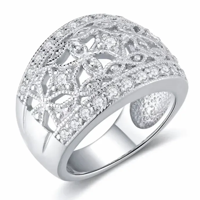 Bred zirkon sølv ring i sølv