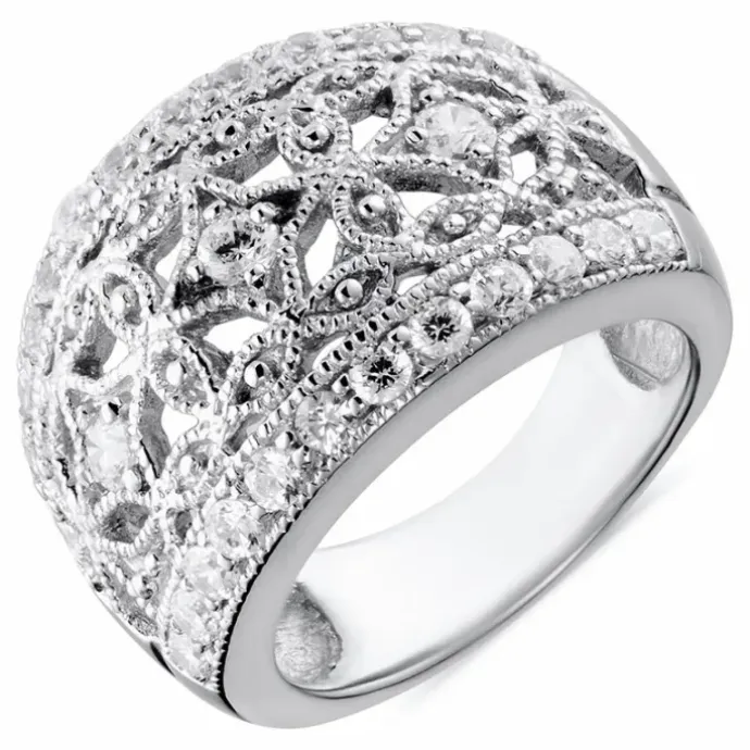 Bred zirkon sølv ring i sølv
