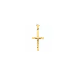 Bredt Jesus BNH kors i 14 karat guld