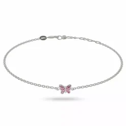 Børne Nordahl Andersen sommerfugl armbånd i rhodineret sølv lyserød zirkon