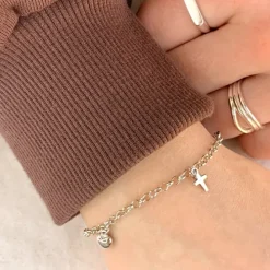 Børne Nordahl Andersen tro-håb-kærlighed armbånd i rhodineret sølv