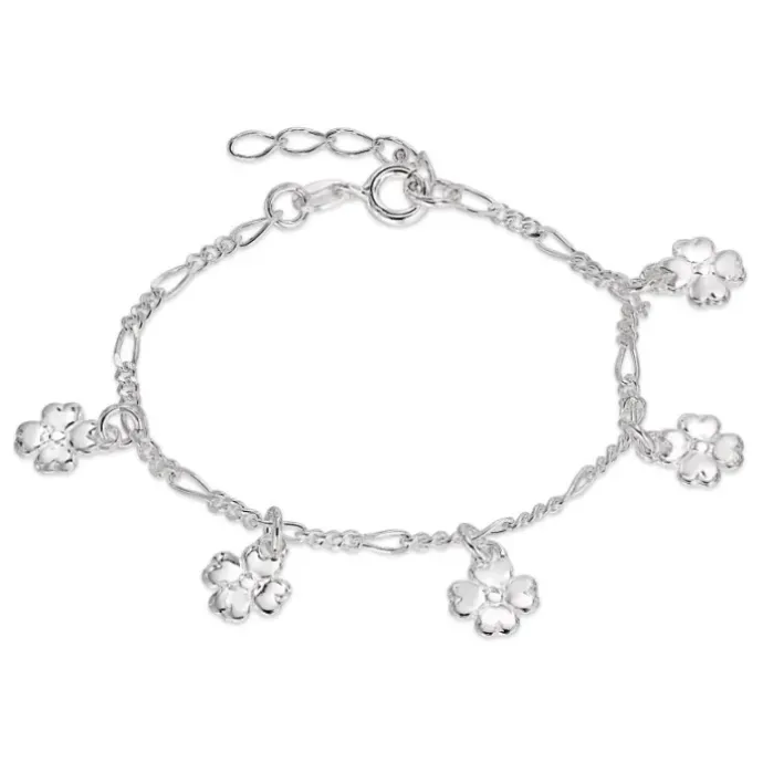 Børnearmbånd i sølv med blomstervedhæng i sølv