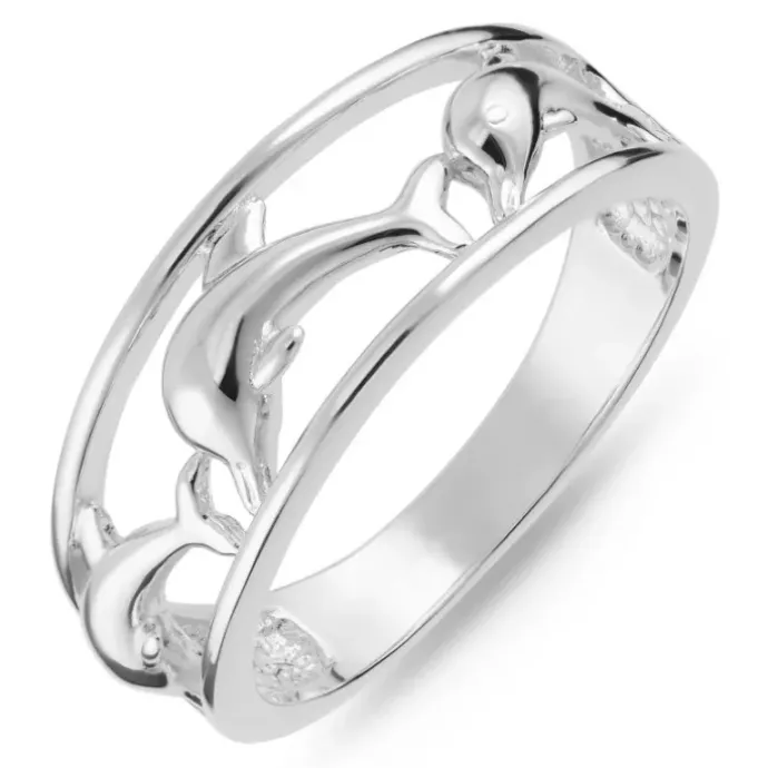 Delfin ring i rhodineret sølv