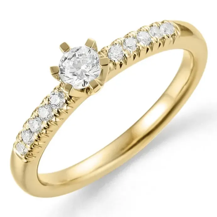 Diamant guldring i 14 karat guld 0,18 ct 0,12 ct