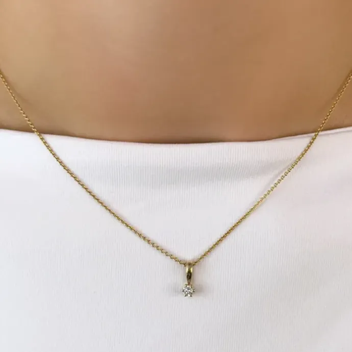 Diamant solitairevedhæng i 14 karat guld 0,10 ct