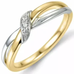 Diamantring i 14 karat guld.- og hvidguld 0,03 ct