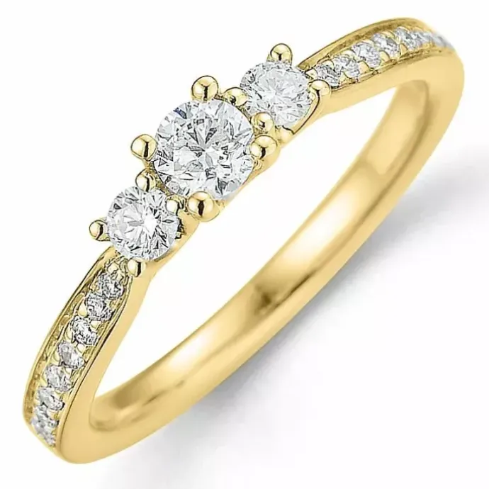 Diamantring i 14 karat guld 0,20 ct 2 x 0,065 ct 0,10 ct