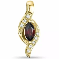 Elegant abstrakt granat diamantvedhæng i 9 karat guld 0,04 ct 0,30 ct