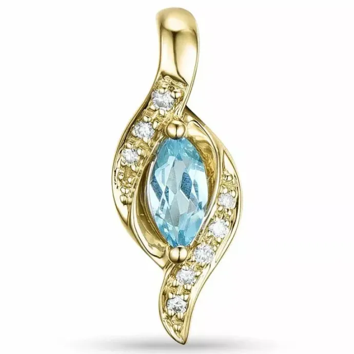 Elegant abstrakt topas vedhæng i 9 karat guld 0,04 ct 0,30 ct