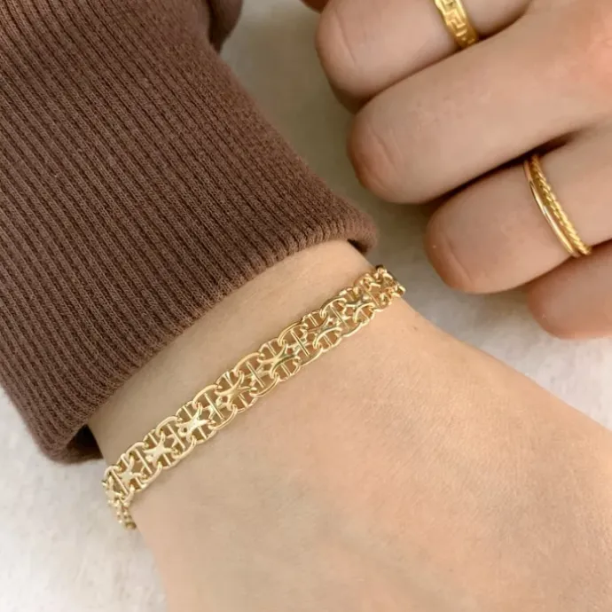 Elegant armbånd i 14 karat guld 21 cm x 6,5 mm