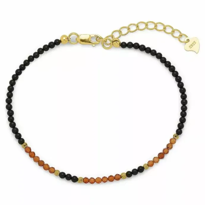 Elegant armbånd med onyks og granat og hematite.