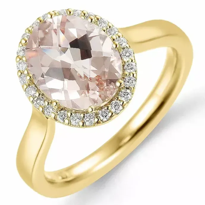 Elegant morganit diamantring i 14 karat guld 1.82 ct 0,12 ct