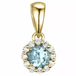 Elegant rundt topas diamantvedhæng i 9 karat guld 0,07 ct 0,30 ct