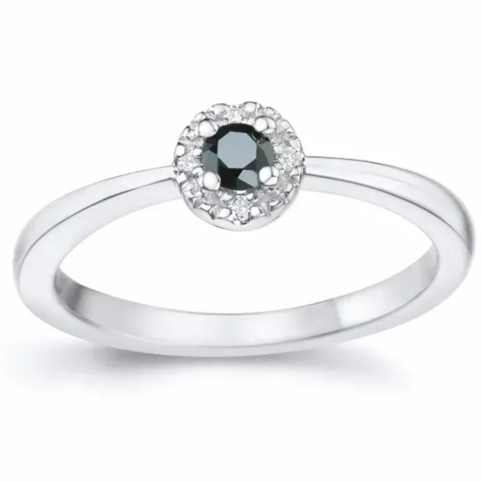 Elegant sort diamant brillantring i 14 karat hvidguld 0,11 ct 0,02 ct