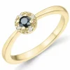 Elegant sort diamant brillantring i 14 karat guld 0,11 ct 0,02 ct