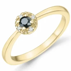 Elegant sort diamant brillantring i 14 karat guld 0,11 ct 0,02 ct