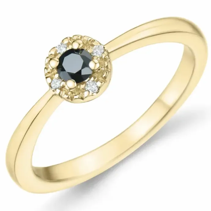 Elegant sort diamant brillantring i 14 karat guld 0,11 ct 0,02 ct
