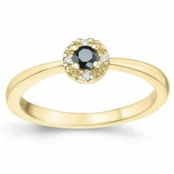 Elegant sort diamant brillantring i 14 karat guld 0,11 ct 0,02 ct