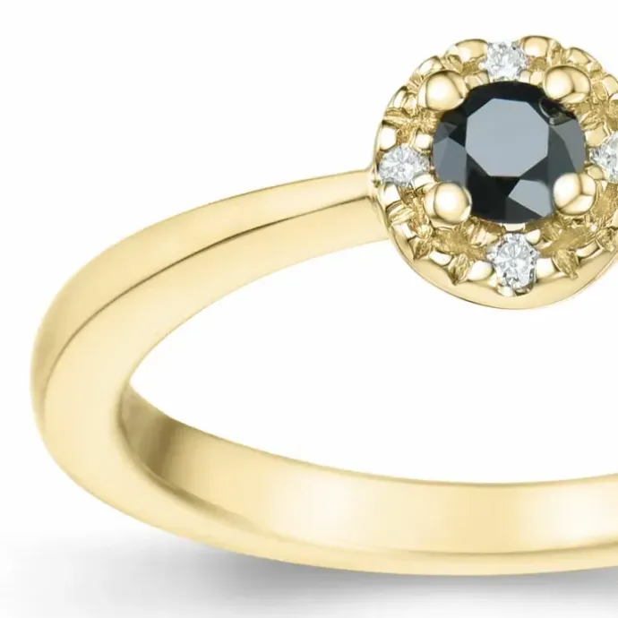 Elegant sort diamant brillantring i 14 karat guld 0,11 ct 0,02 ct