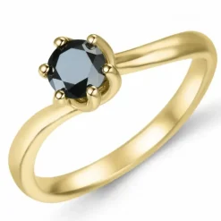 Elegant sort diamant solitairering i 9 karat guld 0,52 ct