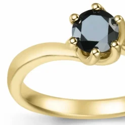 Elegant sort diamant solitairering i 9 karat guld 0,52 ct