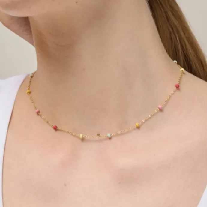 Enamel Lola Bold Rainbow halskæde i forgyldt sølv multifarvet emalje