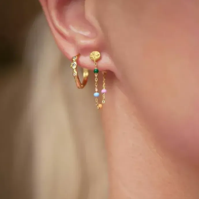 Enamel Lola Dreamy kæde øreringe i forgyldt sølv multifarvet emalje