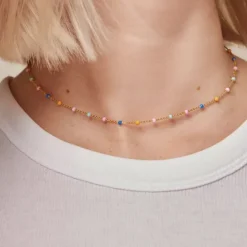 Enamel Lola Lolly halskæde i forgyldt sølv multifarvet emalje