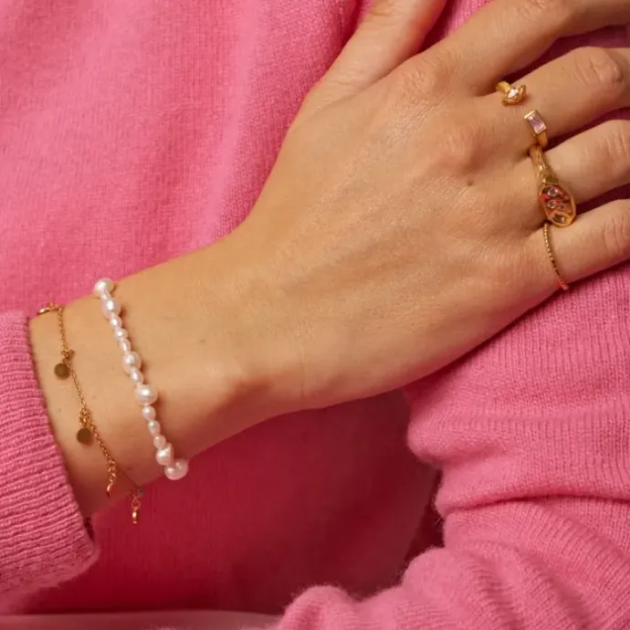 Enamel Pearlie perle armbånd i forgyldt sølv