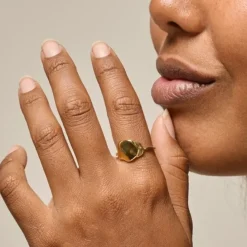 Enamel Sahara justerbar ring i forgyldt sølv