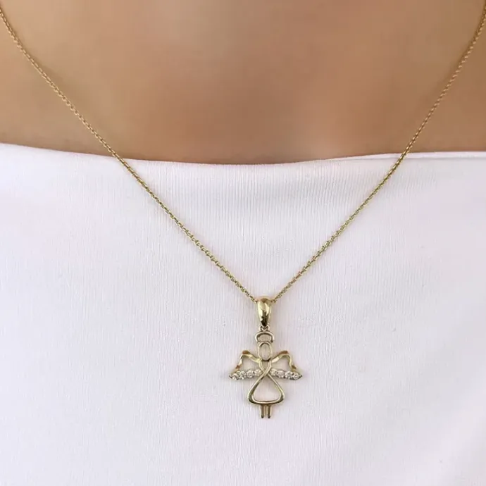 Engel diamant vedhæng i 14 karat guld 0,116 ct