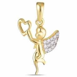 Engel zirkon vedhæng i 9 karat guld med rhodium